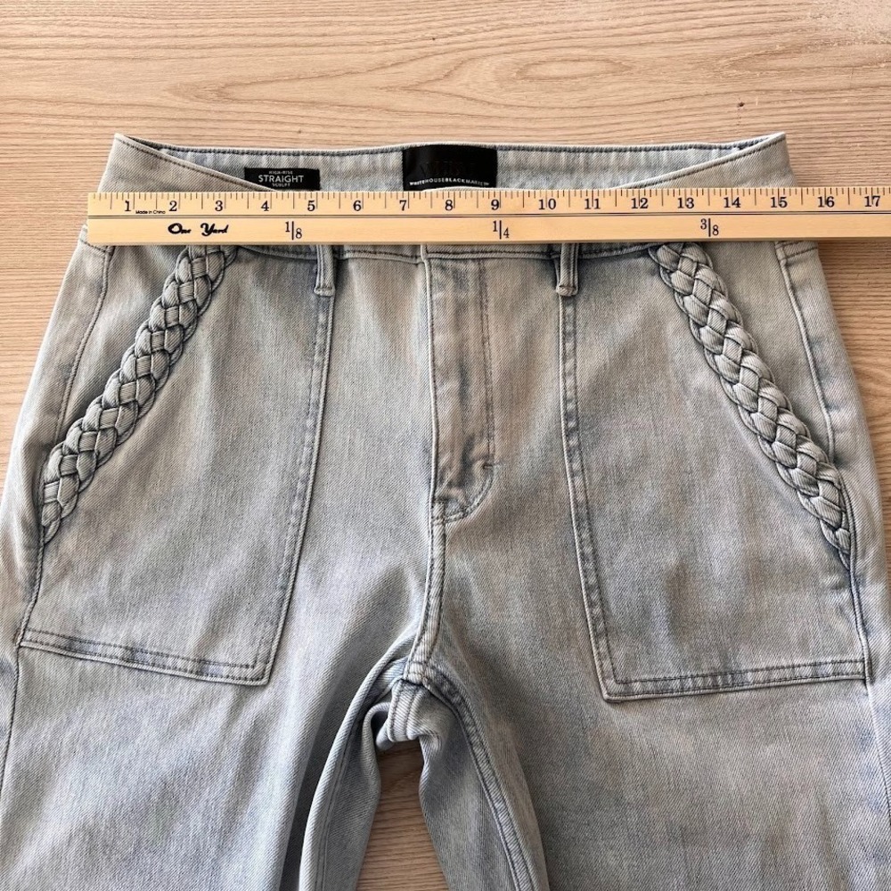 White House Black Market Light Wash Jeans Straight Leg Braided Pocket Size 10 - Picture 7 of 8